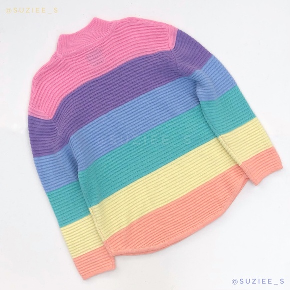 UNIF Frost Pastel Rainbow Striped Oversized Ribbed Mockneck Sweater XS - Picture 3 of 16